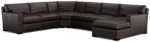 Axis II Leather 4-Piece Sectional Sofa (Right Arm Chaise, Armless Loveseat, Wedge, Left Arm Apartment Sofa) shown in Libby, Espresso