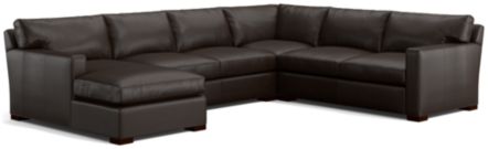 Axis II Leather 4-Piece Sectional Sofa (Left Arm Chaise, Armless Loveseat, Corner, Right Arm Apartment Sofa) shown in Libby, Espresso
