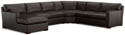 Axis II Leather 4-Piece Sectional Sofa (Right Arm Apartment Sofa, Wedge, Armless Loveseat, Left Arm Chaise) shown in Libby, Espresso