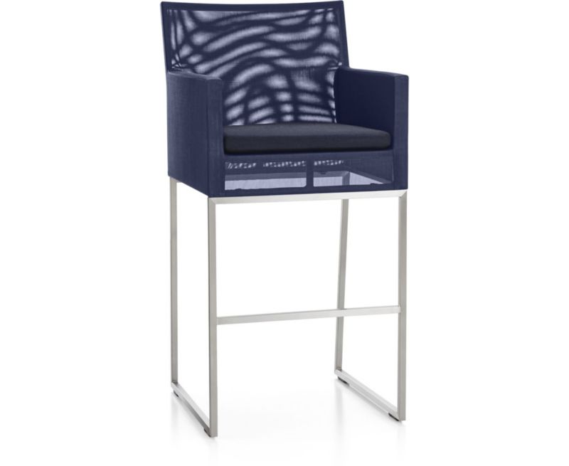 Dune Mesh Bar Stool with Navy Cushion in Dining Furniture + Reviews