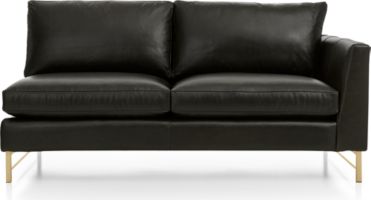 Tyson Leather Right Arm Apartment Sofa with Brass Base shown in Logan, Smoke