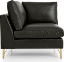 Tyson Leather Left Corner Chair with Brass Base shown in Logan, Smoke