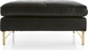 Tyson Leather Square Cocktail Ottoman with Brass Base shown in Logan, Smoke