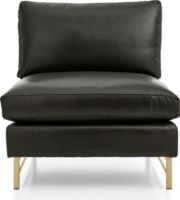 Tyson Leather Armless Chair with Brass Base shown in Logan, Smoke