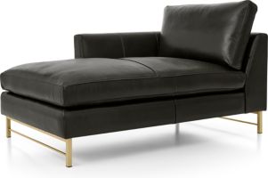 Tyson Leather Left Arm Chaise with Brass Base shown in Logan, Smoke