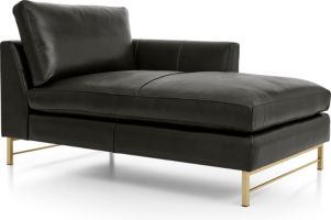 Tyson Leather Right Arm Chaise with Brass Base shown in Logan, Smoke