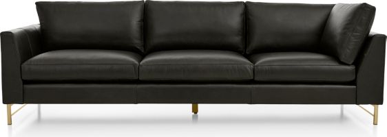 Tyson Leather Left Arm Corner Sofa with Brass Base shown in Logan, Smoke