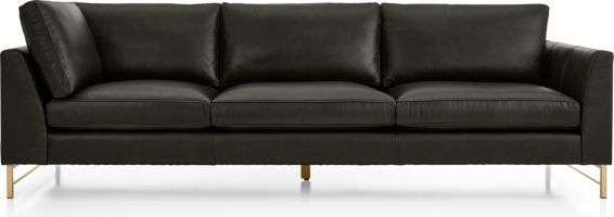 Tyson Leather Right Arm Corner Sofa with Brass Base shown in Logan, Smoke