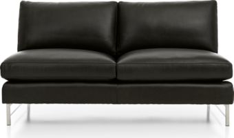 Tyson Leather Armless Loveseat with Stainless Steel Base shown in Logan, Smoke