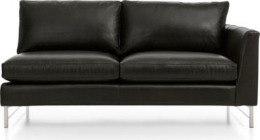 Tyson Leather Right Arm Apartment Sofa with Stainless Steel Base shown in Logan, Smoke
