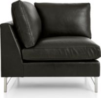 Tyson Leather Left Corner Chair with Stainless Steel Base shown in Logan, Smoke