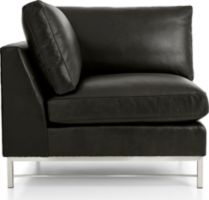 Tyson Leather Right Corner Chair with Stainless Steel Base shown in Logan, Smoke