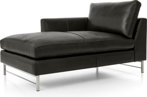 Tyson Leather Left Arm Chaise with Stainless Steel Base shown in Logan, Smoke