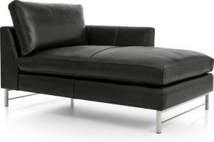 Tyson Leather Right Arm Chaise with Stainless Steel Base shown in Logan, Smoke