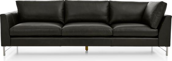 Tyson Leather Left Arm Corner Sofa with Stainless Steel Base shown in Logan, Smoke