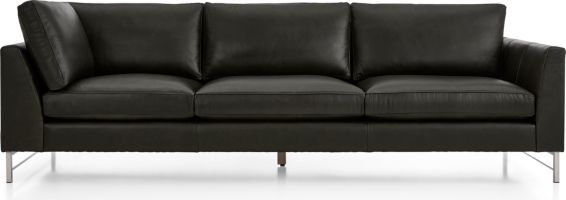 Tyson Leather Right Arm Corner Sofa with Stainless Steel Base shown in Logan, Smoke
