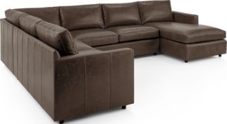 Barrett Leather 4-Piece Right Arm Chaise Sectional(Left Arm Apartment Sofa, Corner, Armless Loveseat, Right Arm Apartment Sofa) shown in Libby, Storm