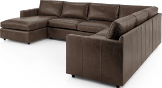 Barrett Leather 4-Piece Left Arm Chaise Sectional(Left Arm Chaise, Armless Loveseat, Corner, Right Arm Apartment Sofa) shown in Libby, Storm