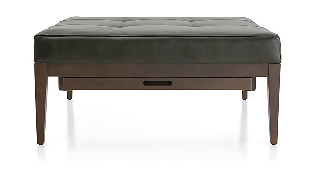Nash Leather Tufted Square Ottoman With Tray Reviews Crate And Barrel Nash Leather Tufted Square Ottoman With