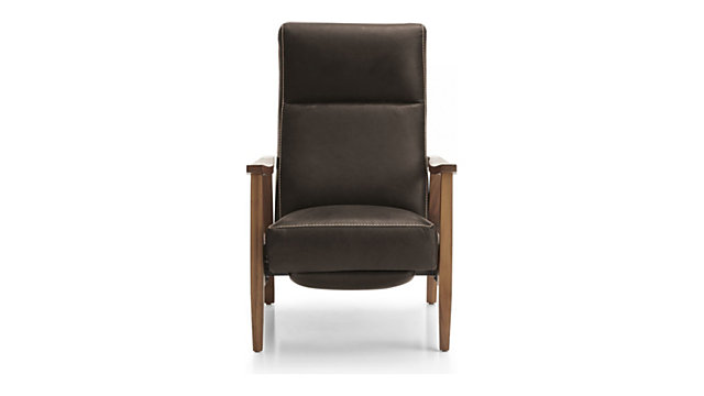 Greer Leather Wood Arm Power Recliner Reviews Crate And Barrel Tap To Zoom Greer Leather Wood Arm Power Recliner Shown In Berkshire Mushroom